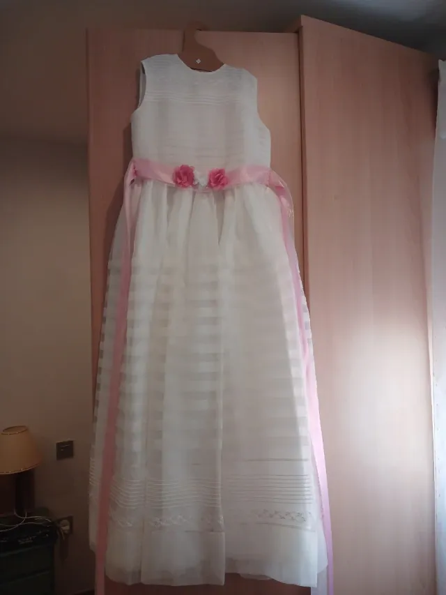 Vestido de Primera Comunión Blanco y Rosa