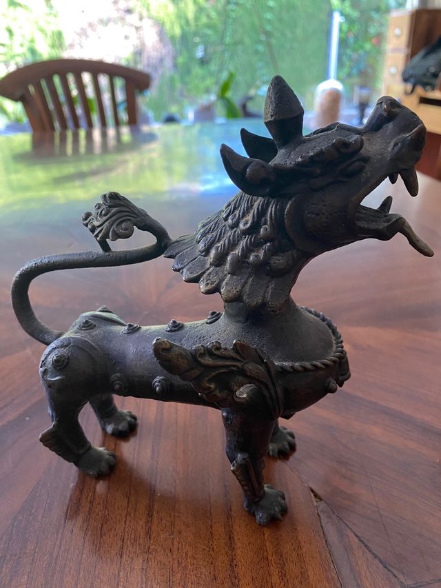 Figura leon Tibetano Bronce Antiguo