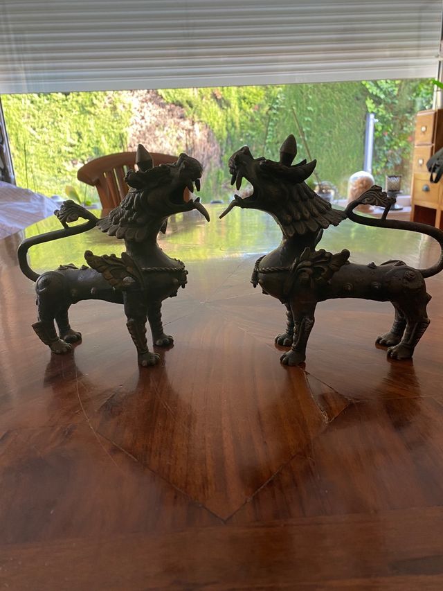 Figura leon Tibetano Bronce Antiguo