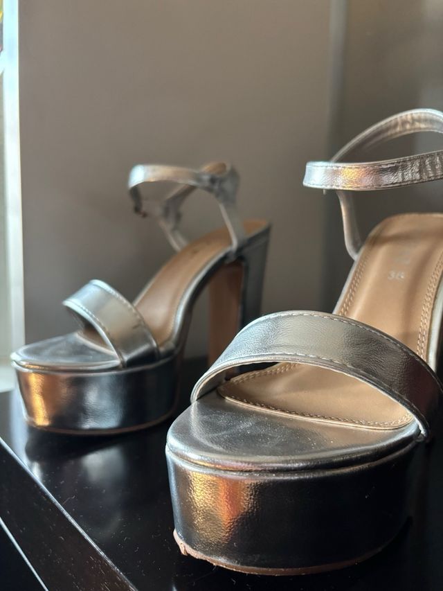 Tacones Plataforma Plateados
