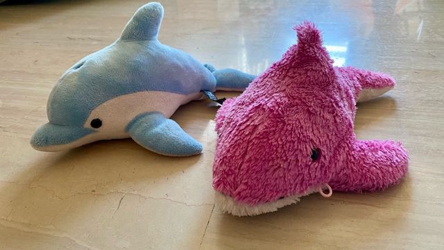 Lote 9 peluches: oso, pingüino, tiburón, etc.