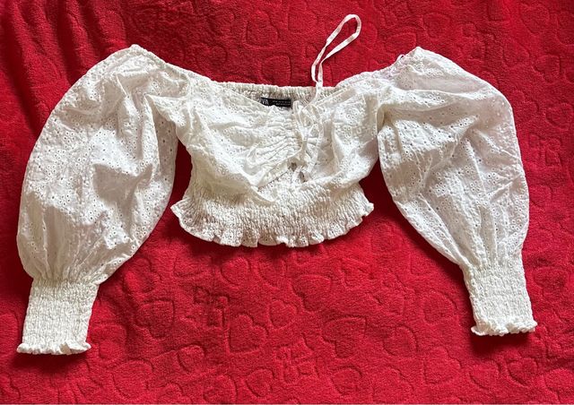 Top Zara manga abullonada blanco talla única
