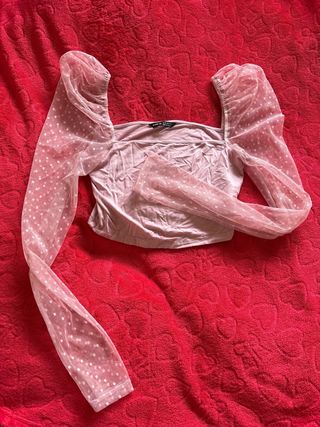 Top rosa manga transparente lunares