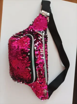 Riñonera fantasía lentejuelas rosa y plata