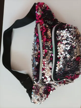 Riñonera fantasía lentejuelas rosa y plata