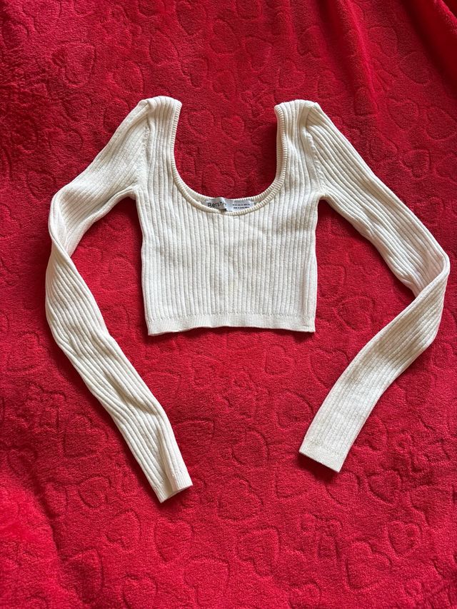 Top Bershka manga larga blanco XS