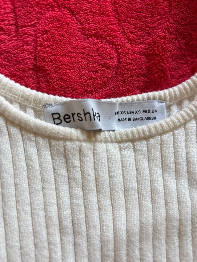 Top Bershka manga larga blanco XS