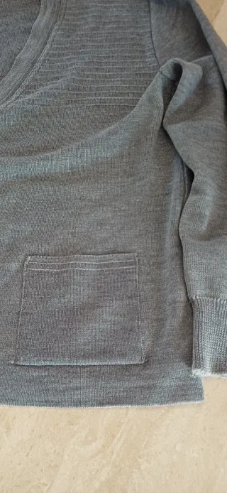 Cardigan lana grigio vintage con tasche