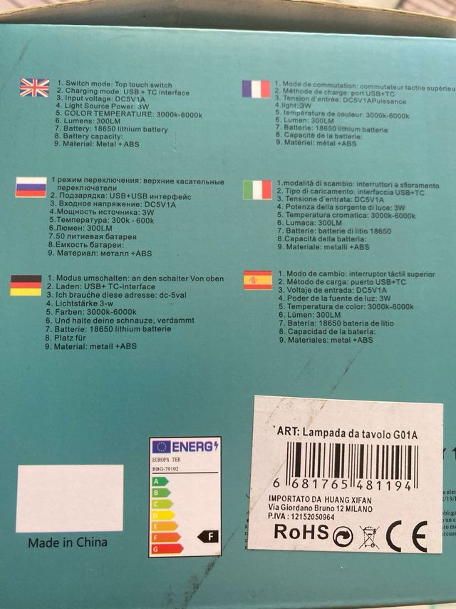 Lampada LED da scrivania nera