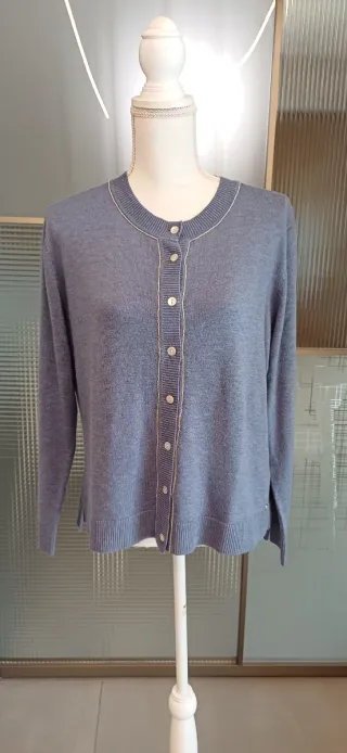 Cardigan Thomas Rath cashmere blu/grigio M