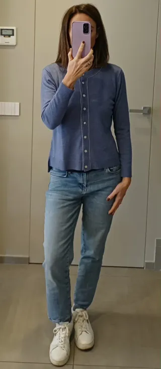 Cardigan Thomas Rath cashmere blu/grigio M