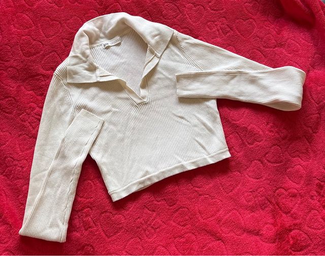 Top manga larga beige