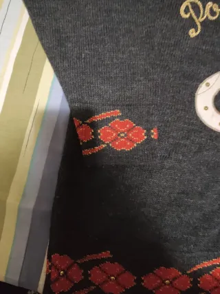 Cárdigan mujer gris y rojo