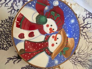 Piatto decorativo natalizio con pupazzi di neve