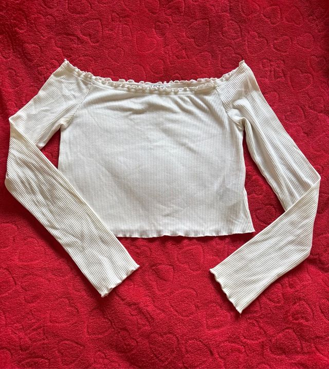 Top blanco escotado manga larga