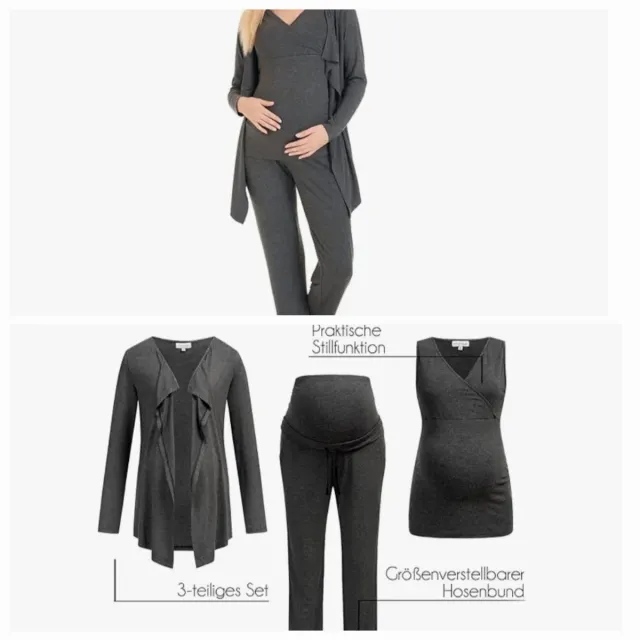 Pijama 3 piezas lactancia gris