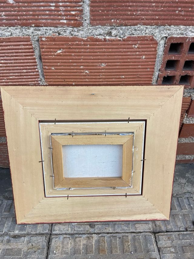 Cuadro pintura óleo paisaje urbano marco dorado