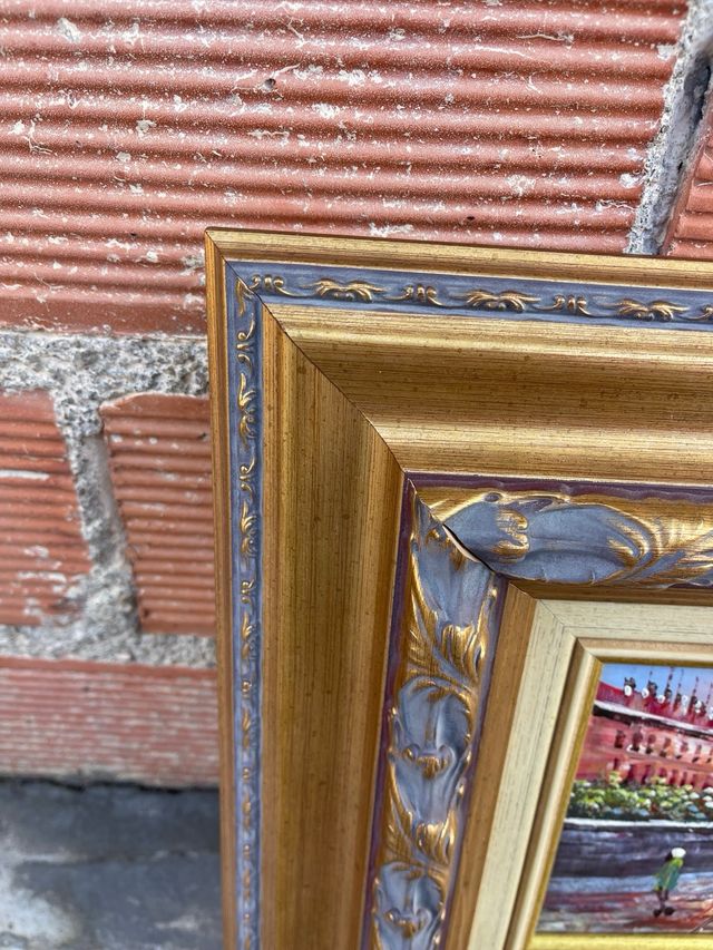 Cuadro pintura óleo paisaje urbano marco dorado