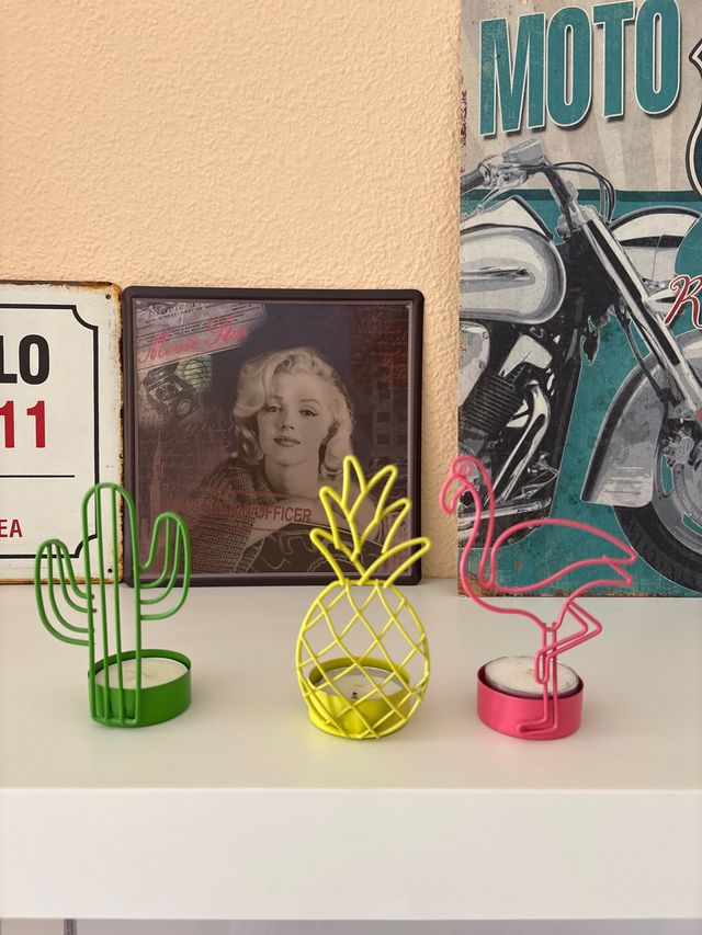 Portavelas decorativos metal cactus piña flamenco