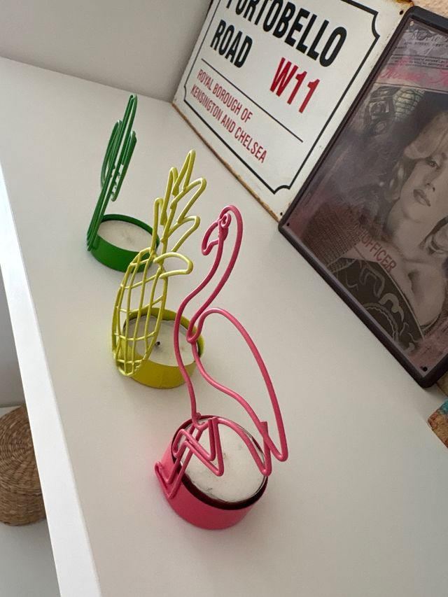 Portavelas decorativos metal cactus piña flamenco