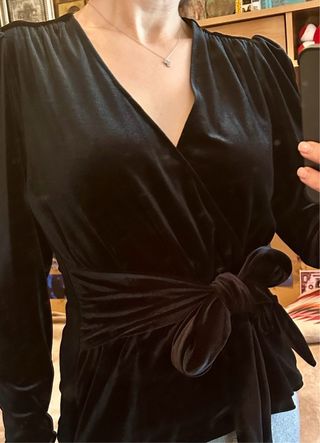 Blusa Zara Terciopelo Negro Talla M