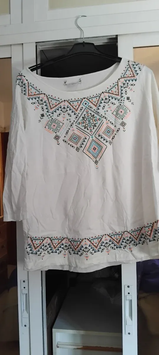Camiseta blanca mangas 3/4 con estampado