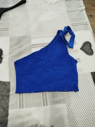 Top blu donna monospalla