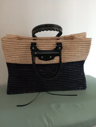 Borsa Rafia e Pelle nera. Originale. Nuova