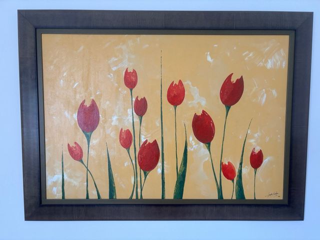 Cuadro Flores Rojas Pintado a Mano