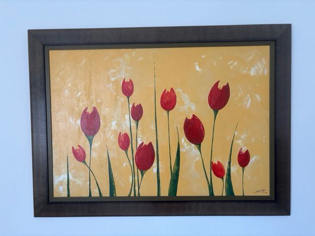 Cuadro Flores Rojas Pintado a Mano