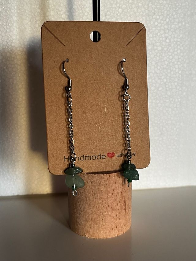 Pendientes artesanales acero inox y mineral