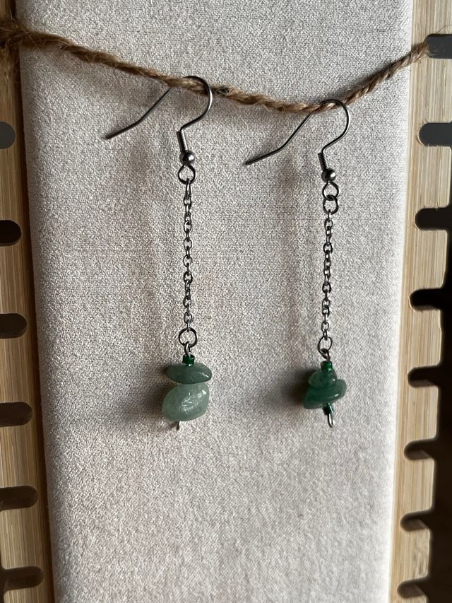 Pendientes artesanales acero inox y mineral