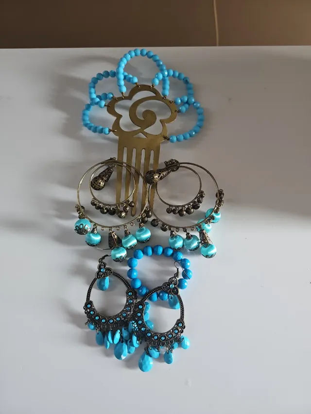 Lote Peineta y Pendientes Flamenca Azul