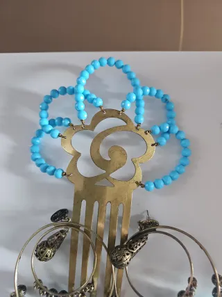 Lote Peineta y Pendientes Flamenca Azul