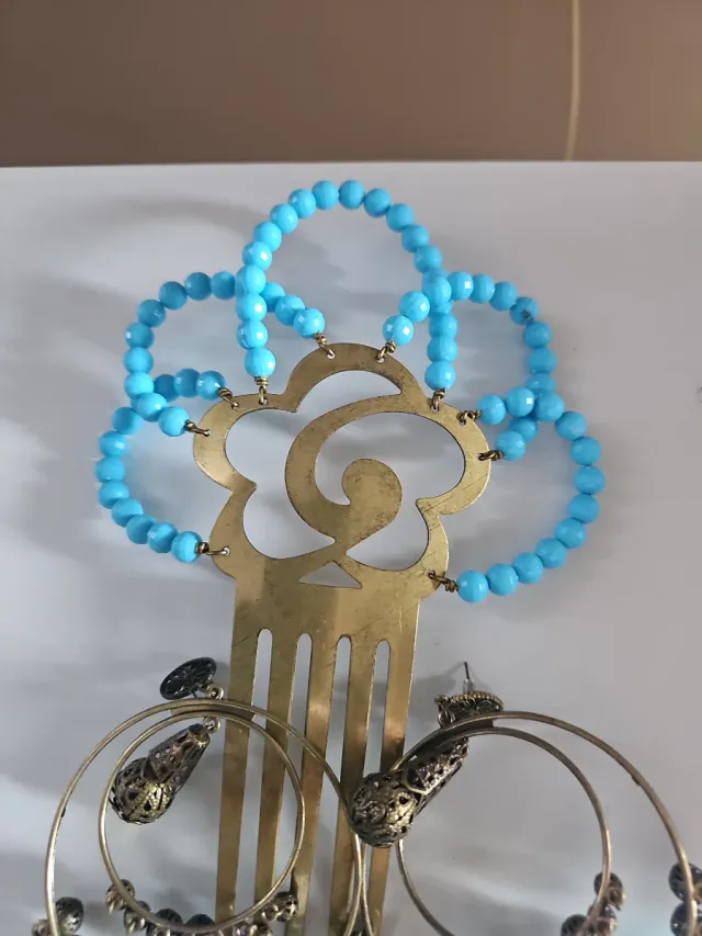 Lote Peineta y Pendientes Flamenca Azul