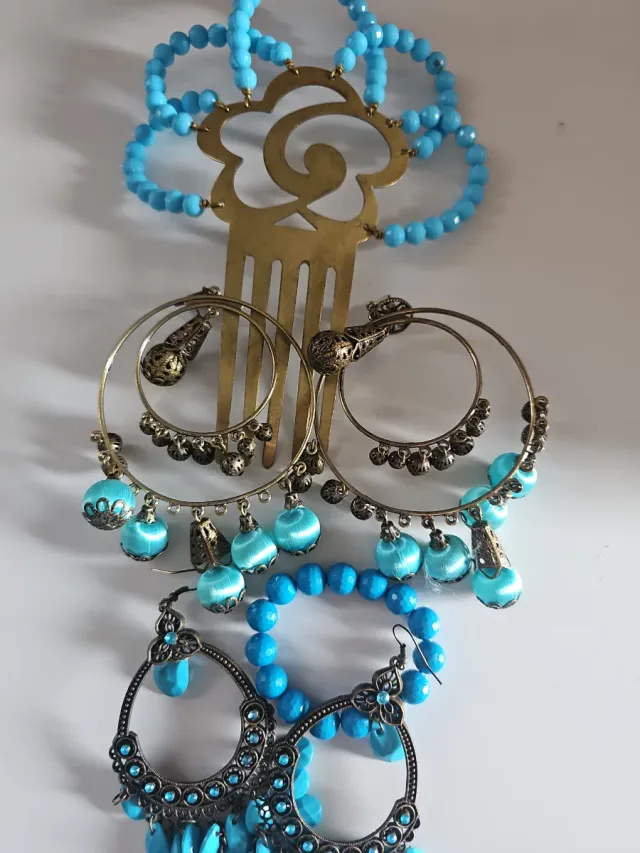 Lote Peineta y Pendientes Flamenca Azul