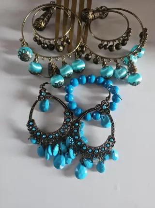 Lote Peineta y Pendientes Flamenca Azul