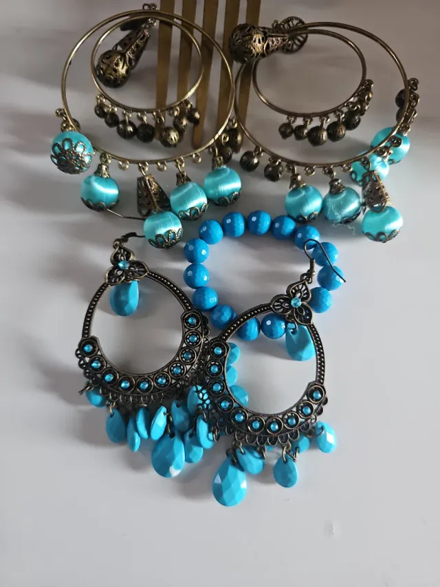 Lote Peineta y Pendientes Flamenca Azul