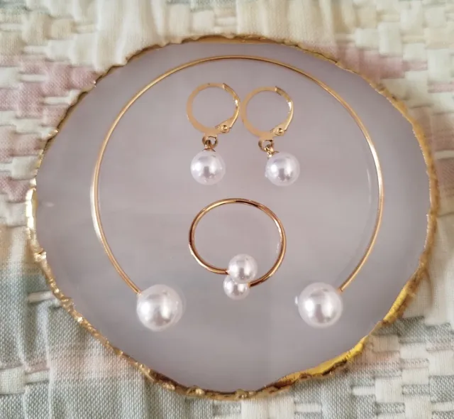 Conjunto Joyas Perlas: Pendientes, Anillo y Pulser