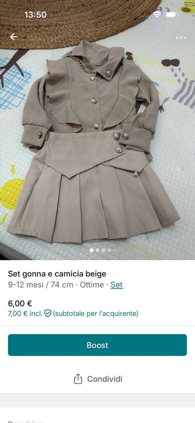 Set gonna e camicia beige 9-12 mesi