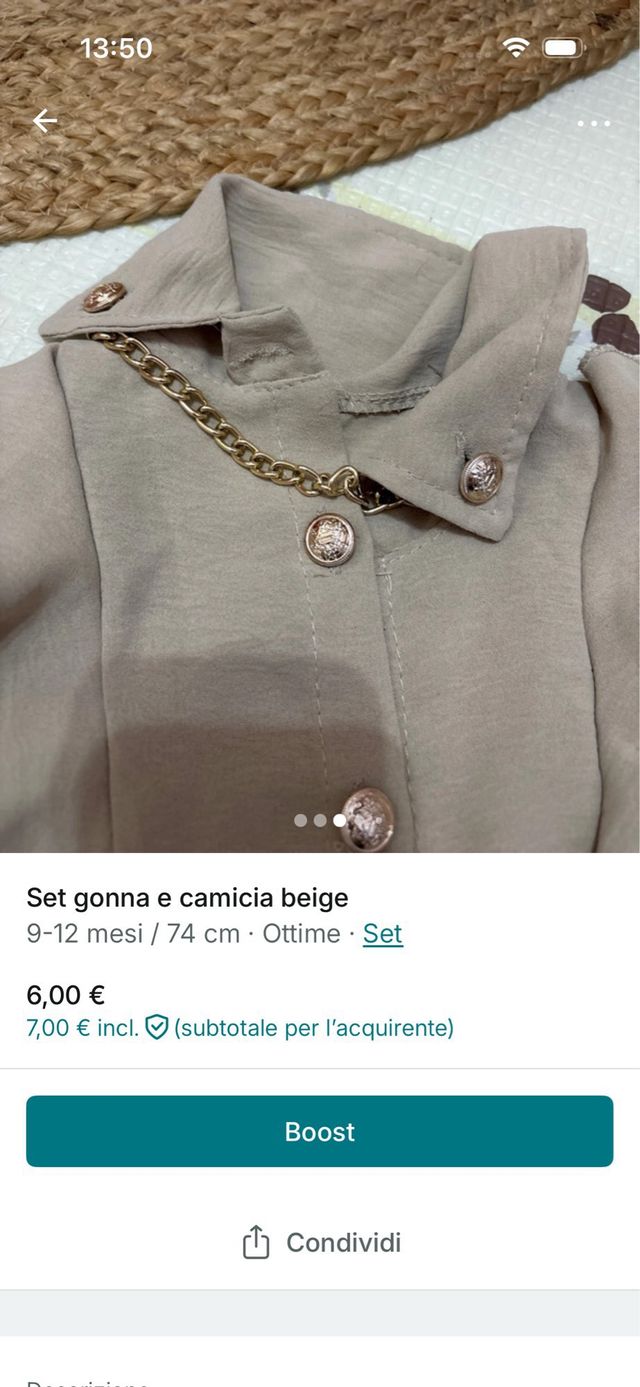 Set gonna e camicia beige 9-12 mesi