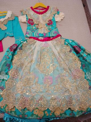 Traje Fallera Niña Azul y Dorado