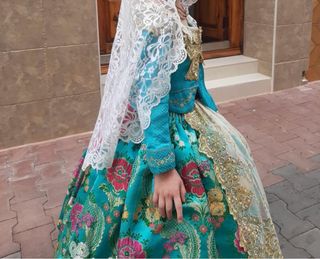 Traje Fallera Niña Azul y Dorado