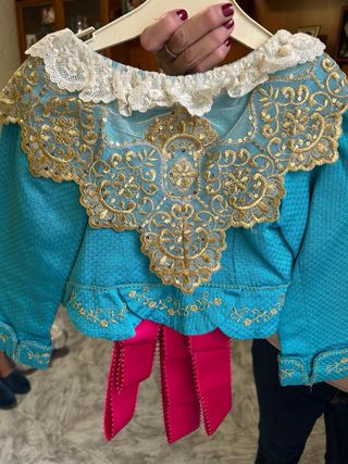 Traje Fallera Niña Azul y Dorado