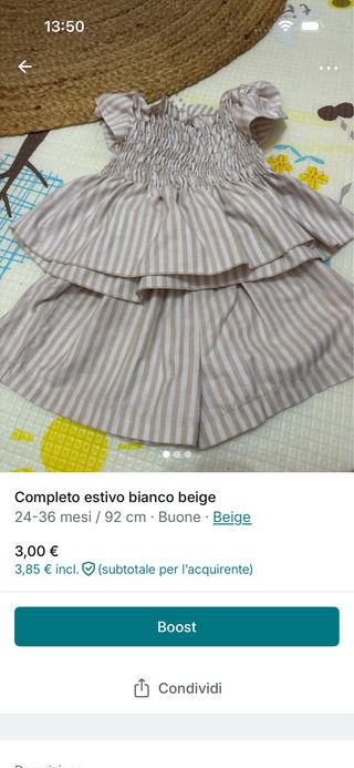 Completo estivo bambina righe beige