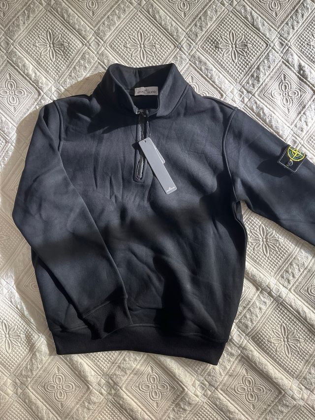 Sudadera Stone Island Negra Media Cremallera
