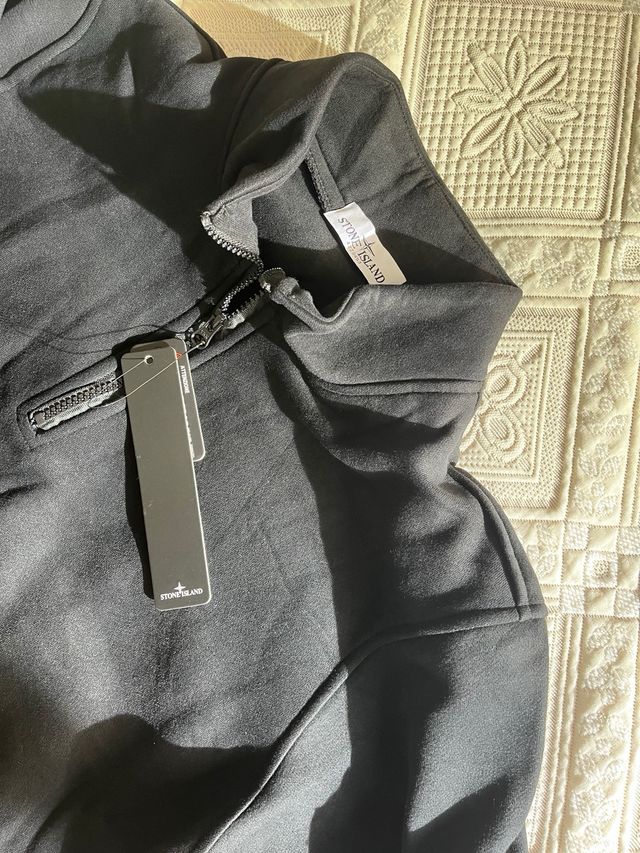 Sudadera Stone Island Negra Media Cremallera
