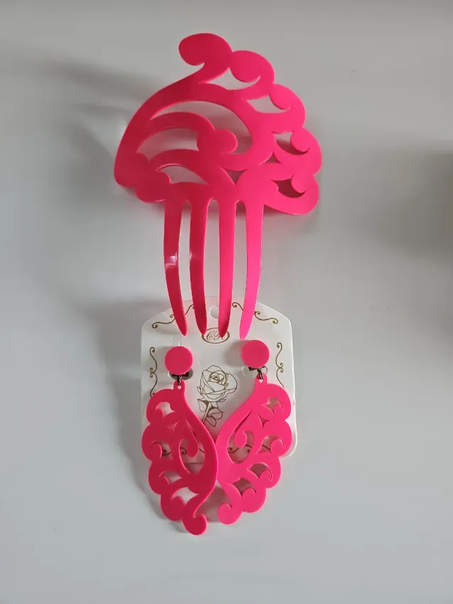 Peineta y pendientes flamenca fucsia