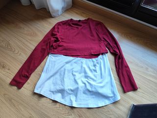 Camiseta premamá y lactancia roja/blanca