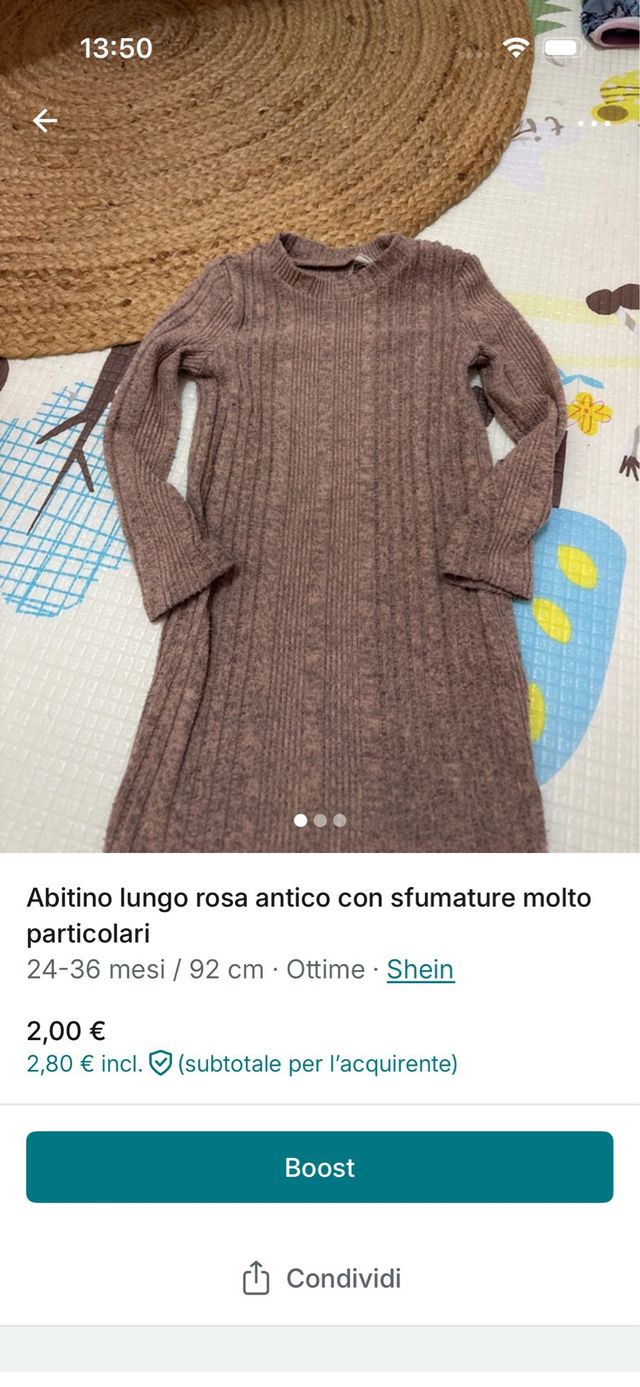 Abitino lungo rosa antico Shein 24-36 mesi